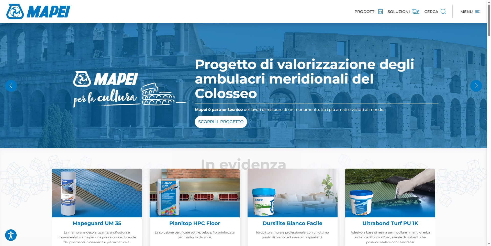 Anteprima del sito web realizzato per Mapei